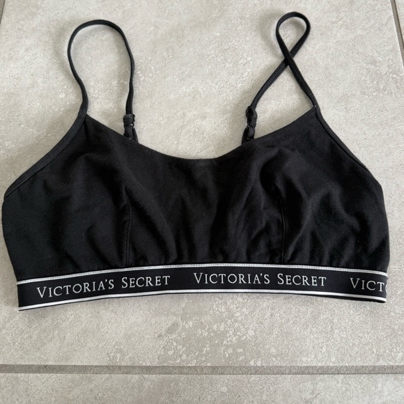 VICTORIA'S SECRET Logo Cotton Scoop Bralette Set of two Sz m heather grey black - Picture 4 of 5